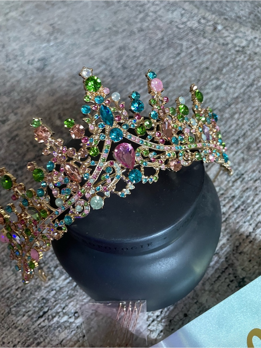 Metal, gold with Multicolor Crystal, Tiara /Crown - Elegant Accessory